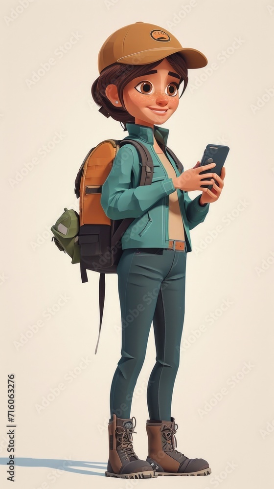 Cartoon digital avatar of Eco Emma A techsavvy ranger who uses advanced digital tools to monitor and protect the national parks ecosystem.