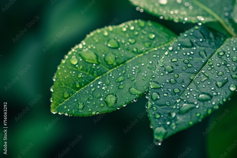 Close Up of Morning Dew Drops on Green Leaves Close Up of Morning Dew Drops on Green Leaves