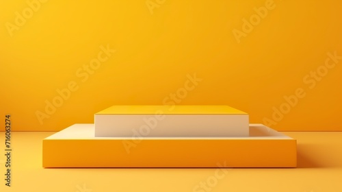 A square yellow abstract podium. Yellow three-dimensional podium for product display as impeccable support for product quality. Yellow 3D podium to raise the level of product prominence. © Vagner Castro