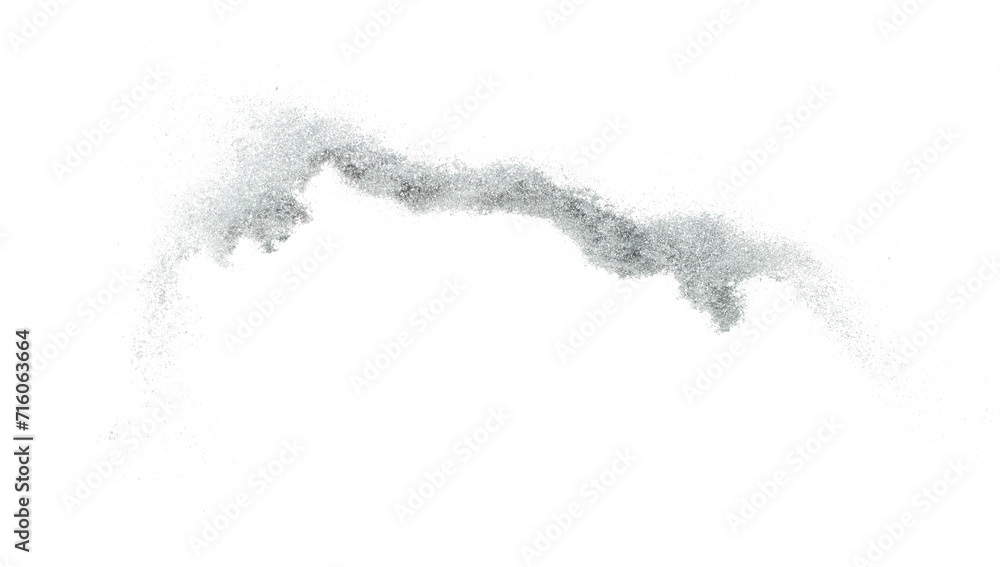 Silver metallic glitter sparkle explosion in air. Silver Glitter sand spark blink celebrate Chinese new year, fly throw silver glitters particle. White background isolated, selective focus Blur bokeh Silver metallic glitter sparkle explosion in air. Silver Glitter sand spark blink celebrate Chinese new year, fly throw silver glitters particle. White background isolated, selective focus Blur bokeh