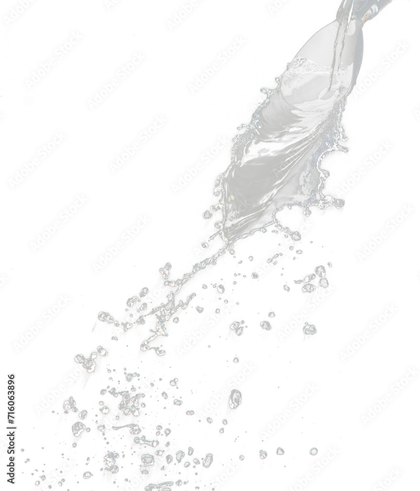 Pouring Water on pants object to create shape form splash fluttering in droplet and wave. Pouring water to object make curve drop splash in directions. Black background isolated