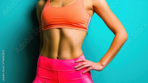 Woman in Sports Bra Top Posing for Picture at Fitness Waist Generative AI