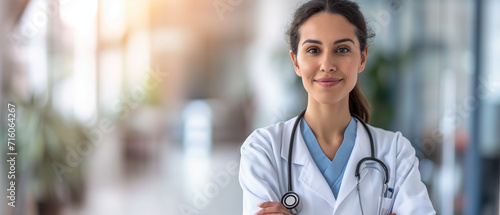 Confident Healthcare Professional in White Lab Coat: An Empowering Image of a Female Doctor Ready to Serve photo