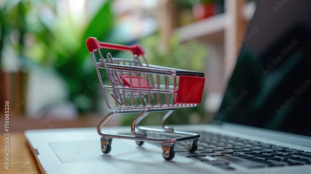 Shopping Cart on Laptop Illustrating the Concept of Online Shopping Generative AI