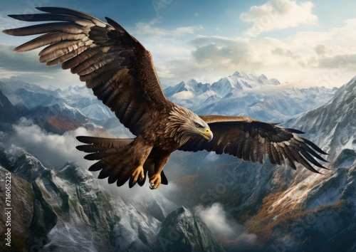 An eagle flying over the mountains. Generative AI.