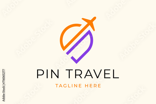 Pin travel location destination vacation logo