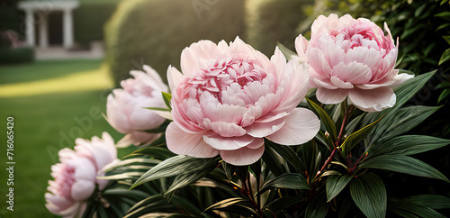 Light pink peonies planting groing floral beauty bitany agriculture wallpaper backgtound copy space photo