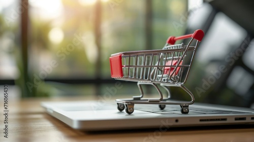 Online Shopping Shopping Cart on Laptop Computer Generative AI