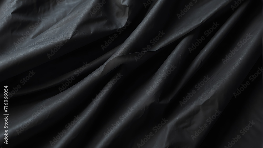 Fototapeta premium Black paper detailed with folds and creases close up texture background from Generative AI
