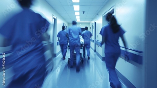 Group of Doctors Walking Down Hospital Hallway in an Emergency Room Generative AI