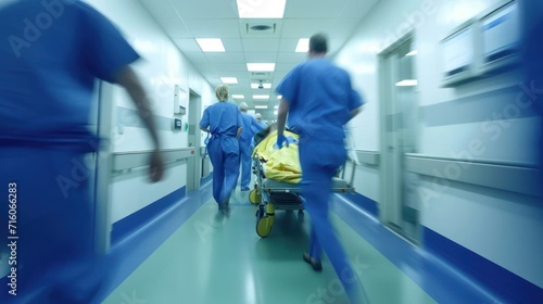 Emergency Room Doctors Walking Down Hospital Hallway Generative AI photo