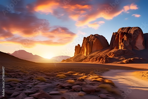 Golden Sunset and Fantastic Rock Mountain  A Beautiful View of the Al-Ula Desert generative ai 