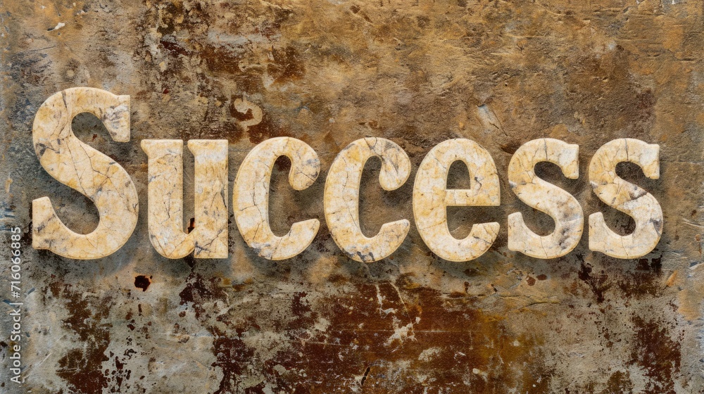 Brown Marble Success concept creative horizontal art poster. Photorealistic textured word Success on artistic background. Horizontal Illustration. Ai Generated Achievement and Victory Symbol.