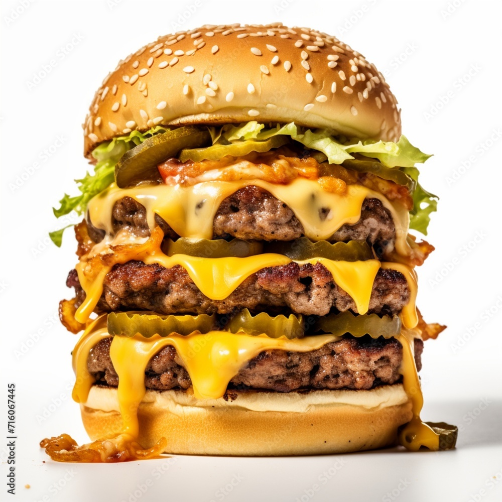 Dive into a flavor explosion with a triple cheese burger featuring