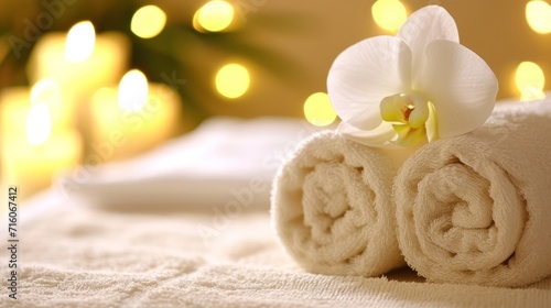 Two Rolled Up Towels With a Flower Serene Spa Retreat and Pampering Generative AI