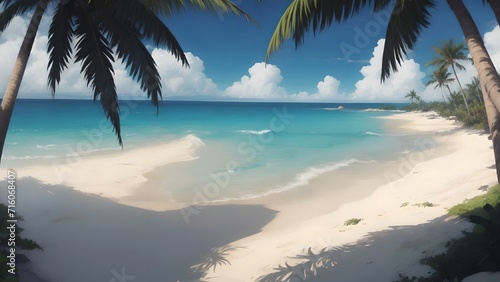 Beach landscape with palm trees and sea  background