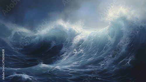 Baroque Inspired Artwork of Turbulent Sea Waves. Dangerous big waves.