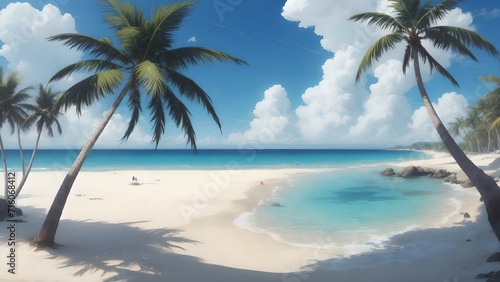 Beach landscape with palm trees  wallpaper