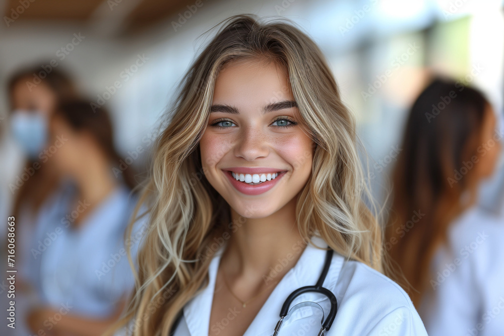 Female Doctor, Young Healthcare Professional Student Smiling in Work Environment, Equality on Women's Day Female Doctor, Young Healthcare Professional Student Smiling in Work Environment, Equality on Women's Day