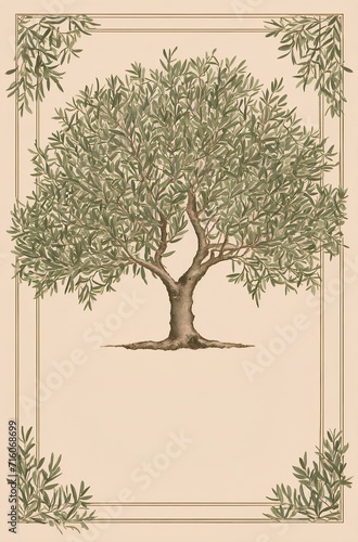 植物のデザインテンプレート、オリーブの背景のイラスト素材｜Plant design template. Clip art of olive background. Generative AI