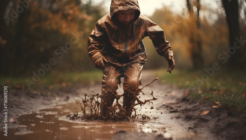 CHILD JUMPING OVER MUD PUDDLE, FILM EFFECT © Pablo