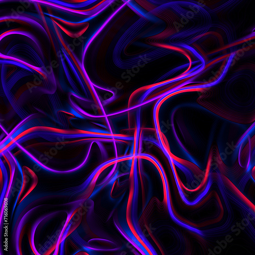 Wallpaper Mural Abstract, fluid colorful lines on a black background. Modern and contemporary texture. Glowing neon with shades of blue, purple, magenta, pink, red Torontodigital.ca