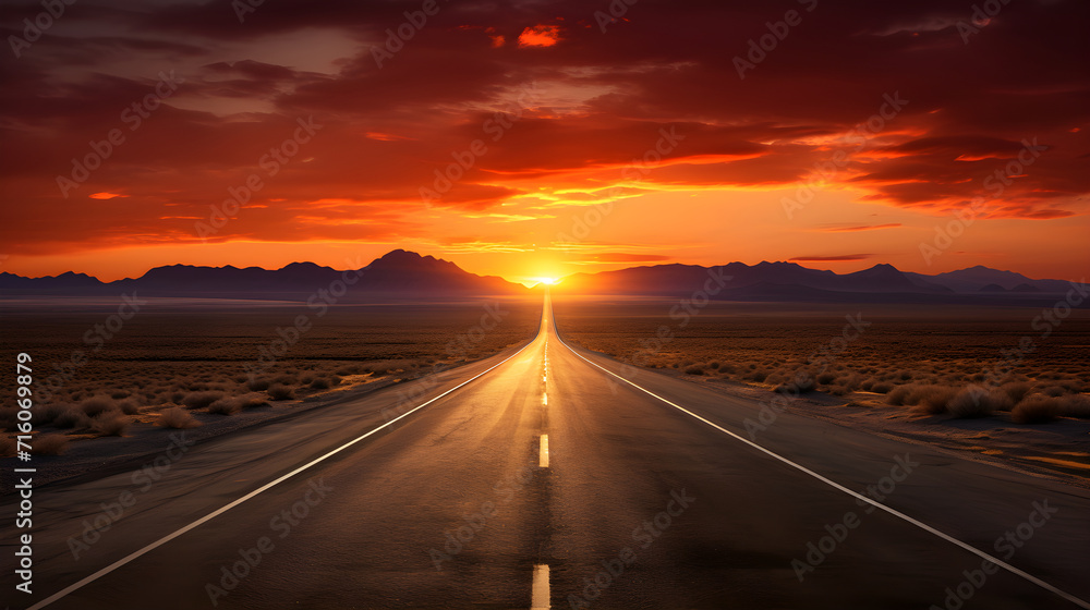 Endless Journey: A Never-ending Road Stretched out into the Dusk and Dawn Horizon