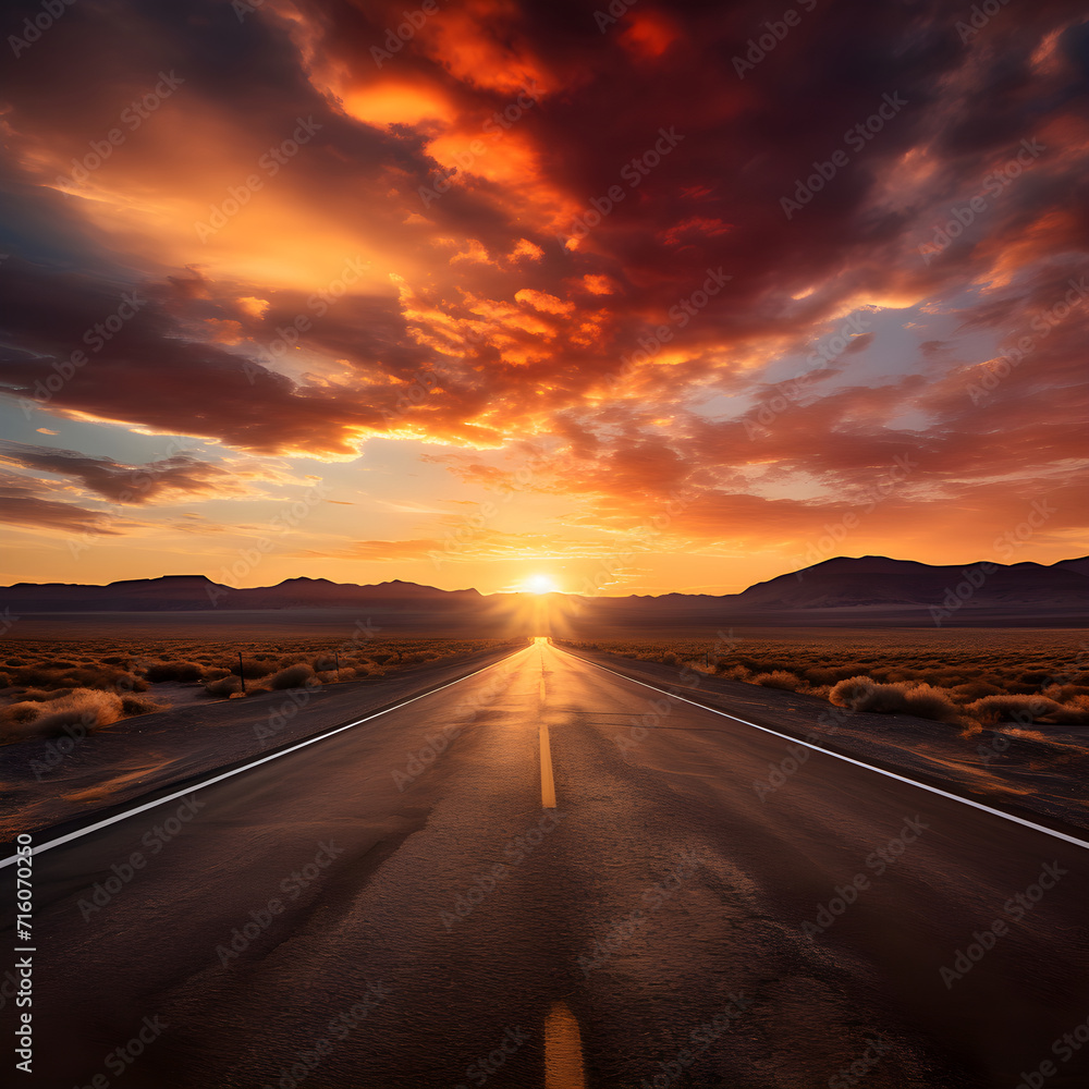 Endless Journey: A Never-ending Road Stretched out into the Dusk and Dawn Horizon
