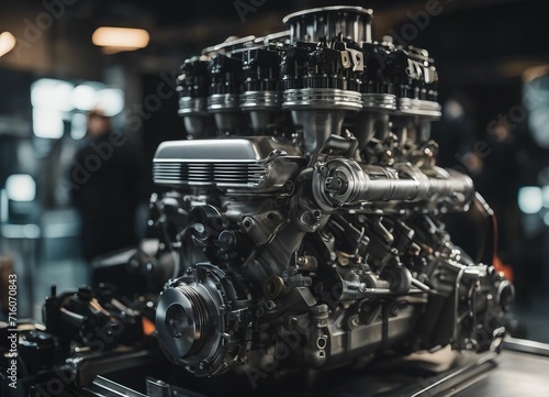 Detailed car engine on display