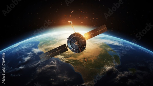Satellites orbiting the earth in outer space, future information technology advances. photo
