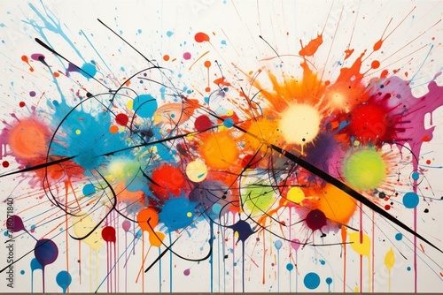 Vibrant backdrop of abstract paint splatters - contemporary artwork. Generative AI