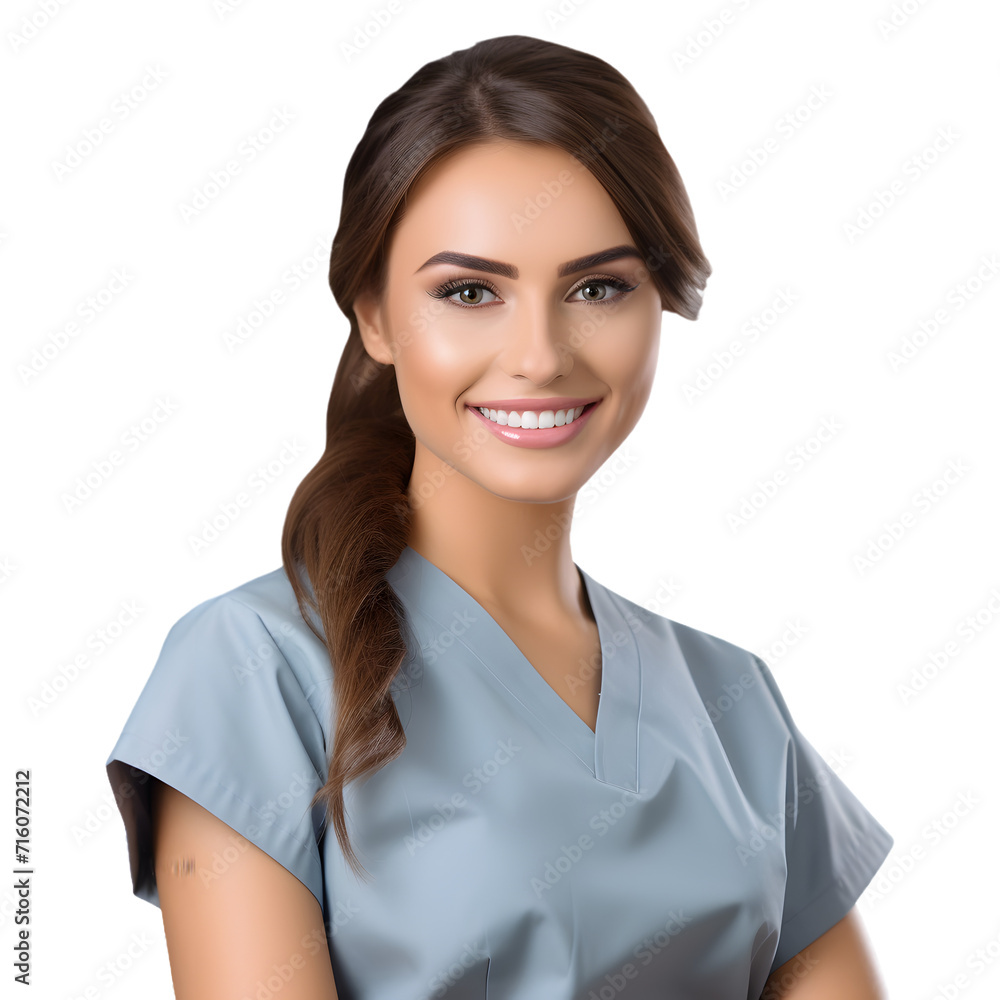Confident female healthcare professional in a scrub isolated on transparent background Confident female healthcare professional in a scrub isolated on transparent background