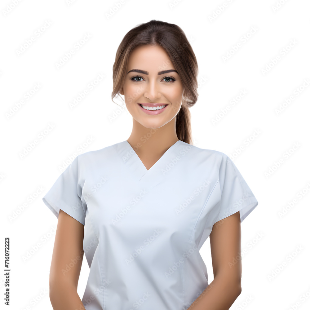 Confident female healthcare professional in a scrub isolated on transparent background Confident female healthcare professional in a scrub isolated on transparent background