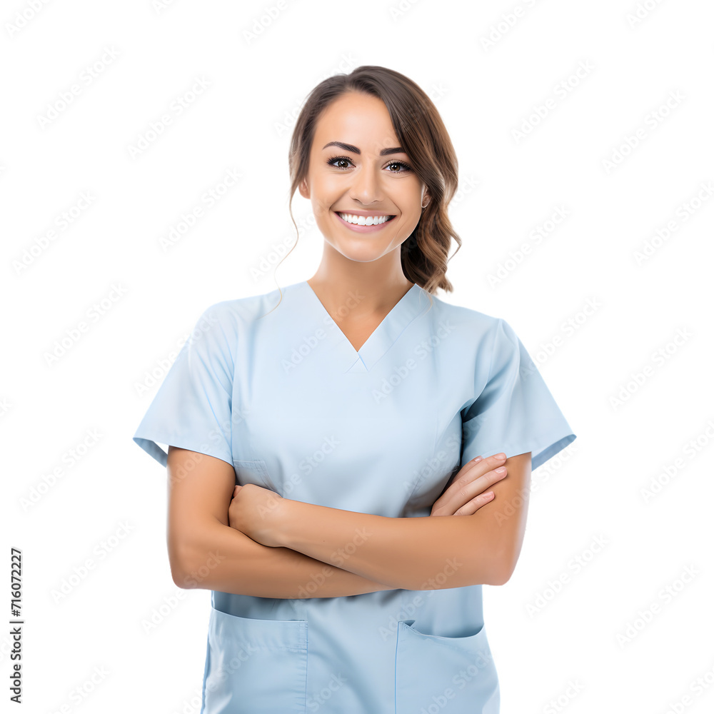 Confident female healthcare professional in a scrub isolated on transparent background Confident female healthcare professional in a scrub isolated on transparent background