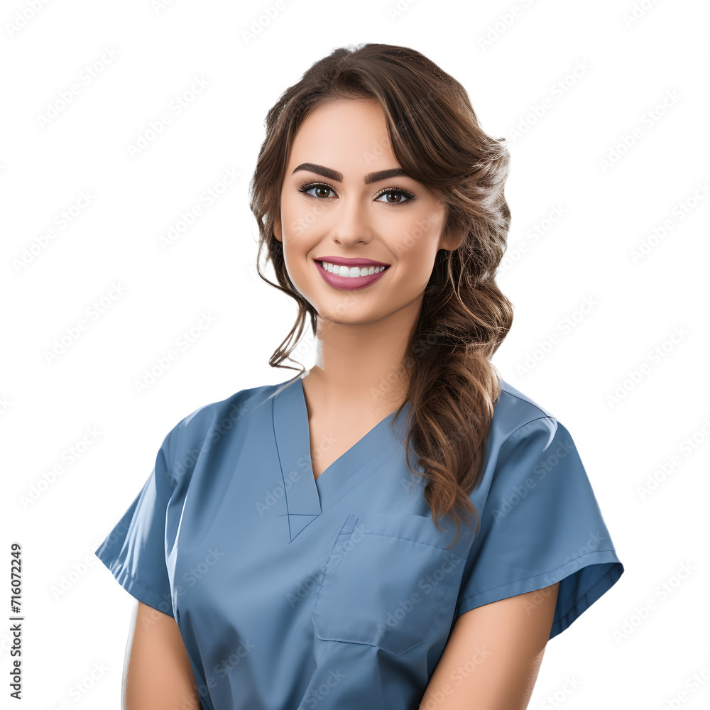 Confident female healthcare professional in a scrub isolated on transparent background Confident female healthcare professional in a scrub isolated on transparent background