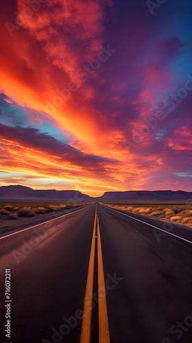 Endless Journey: A Never-ending Road Stretched out into the Dusk and Dawn Horizon © Logan