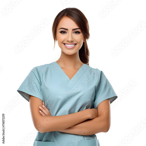 Confident female healthcare professional in a scrub isolated on transparent background © Rax Qiu