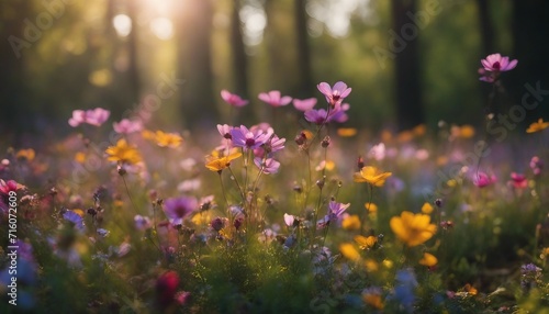 A bright array of wildflowers  with petals unfurling to the morning light  showcasing a spectrum