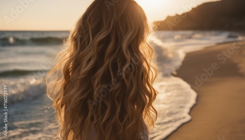 Beach Waves, long, tousled beach waves cascading over the shoulders, captured in a sunlit