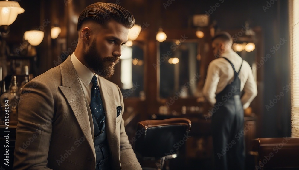 Classic Men's Side Part, a timeless side-parted hairstyle for men, captured in a classic barbershop Classic Men's Side Part, a timeless side-parted hairstyle for men, captured in a classic barbershop