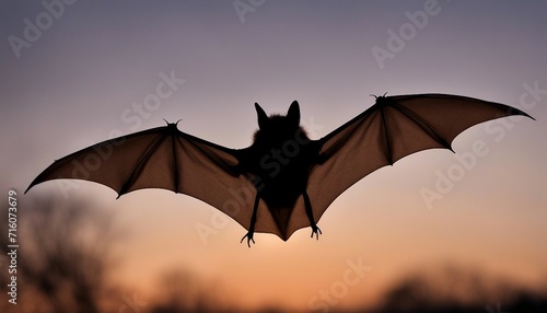 Little Brown Bat at Dusk, a little brown bat silhouetted against the fading light of twilight