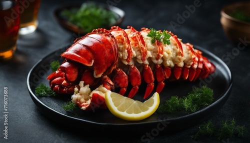 Lobster Tail with Garlic Butter, a succulent lobster tail drizzled with garlic butter, elegantly