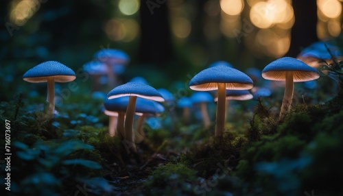 Luminous Mushrooms at Dusk, the soft glow of bioluminescent fungi casting an otherworldly light