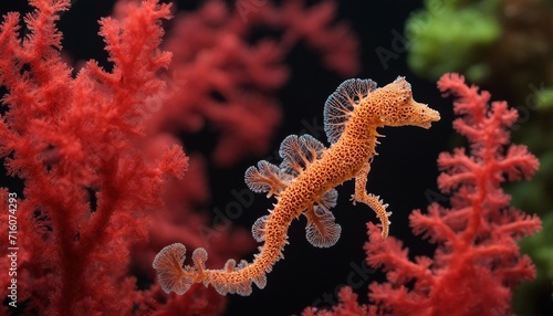 Pygmy Seahorse on Sea Fan, an almost invisible pygmy seahorse clinging to a gorgonian sea fan photo