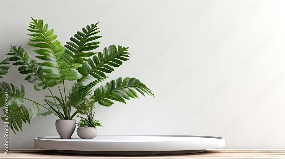 podium design for product display or product stand with leaf ornaments and minimalist background podium design for product display or product stand with leaf ornaments and minimalist background