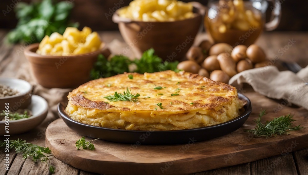 Spanish Potato Omelette, a slice of traditional Spanish tortilla with potatoes and onions Spanish Potato Omelette, a slice of traditional Spanish tortilla with potatoes and onions