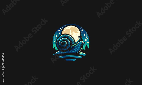 snail and moon vector logo flat design