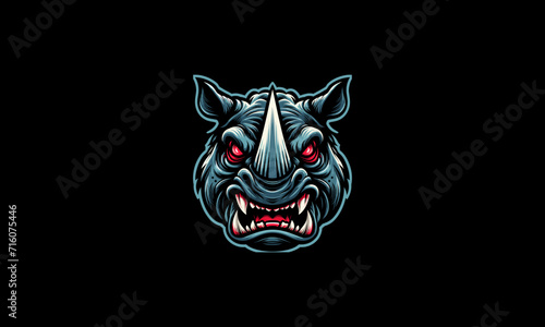 head rhino angry with red eye vector mascot design