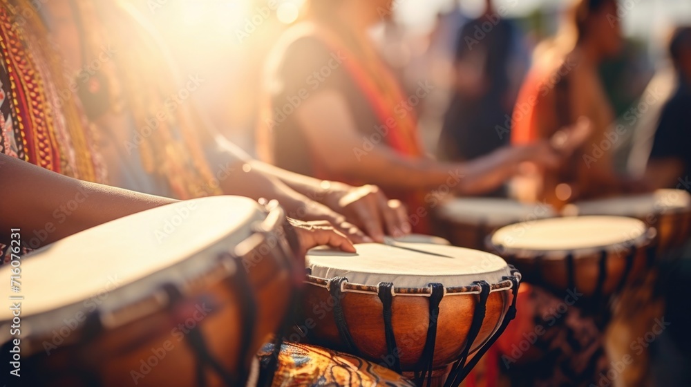 Fototapeta premium Closeup of traditional instruments being played at a music festival.