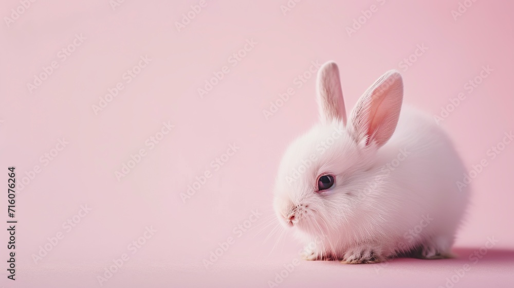 A cute white bunny in minimalist style in neutral setting with copy space. Adorable white bunny in serene atmosphere with space for merchandising. A cute white bunny in minimalist style in neutral setting with copy space. Adorable white bunny in serene atmosphere with space for merchandising.
